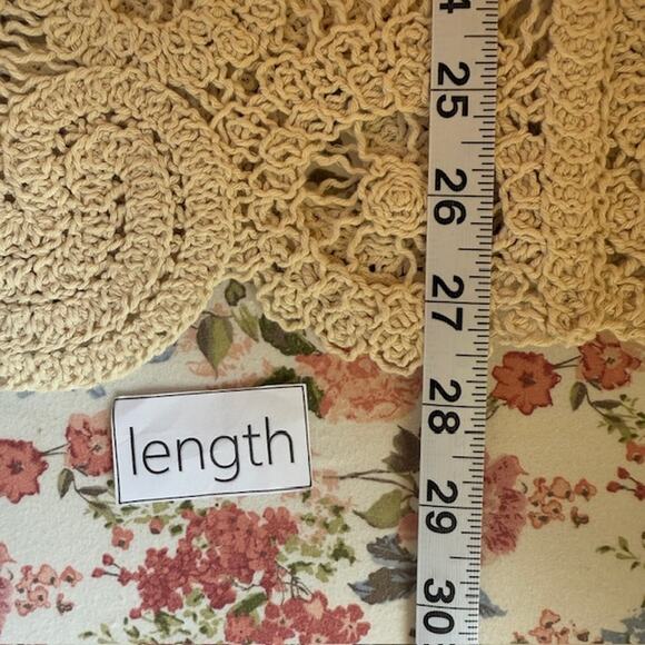 Womens Open Knit Crochet Paisley Sweater Large Cottagecore Oatmeal Boho - Picture 7 of 12